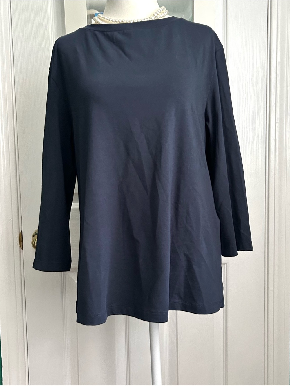 Weekend MaxMara Navy Long-Sleeve Crewneck Top M
